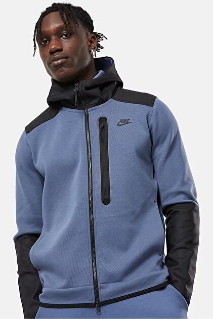 Nike Tech Fleece Full Zip Unisex Hoodie Kapüşonlu Sweatshirt Mavi