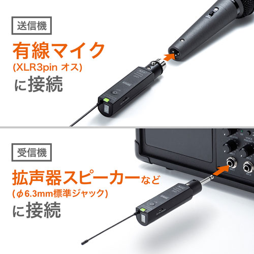 有線マイクワイヤレス化アダプタ（XLR3pin オス・直径6.3㎜標準