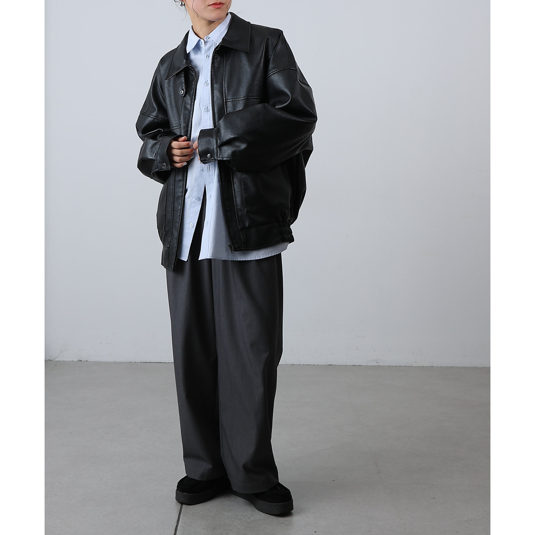 着用動画あり/WEB限定カラー】フェイクレザーオーバーブルゾン