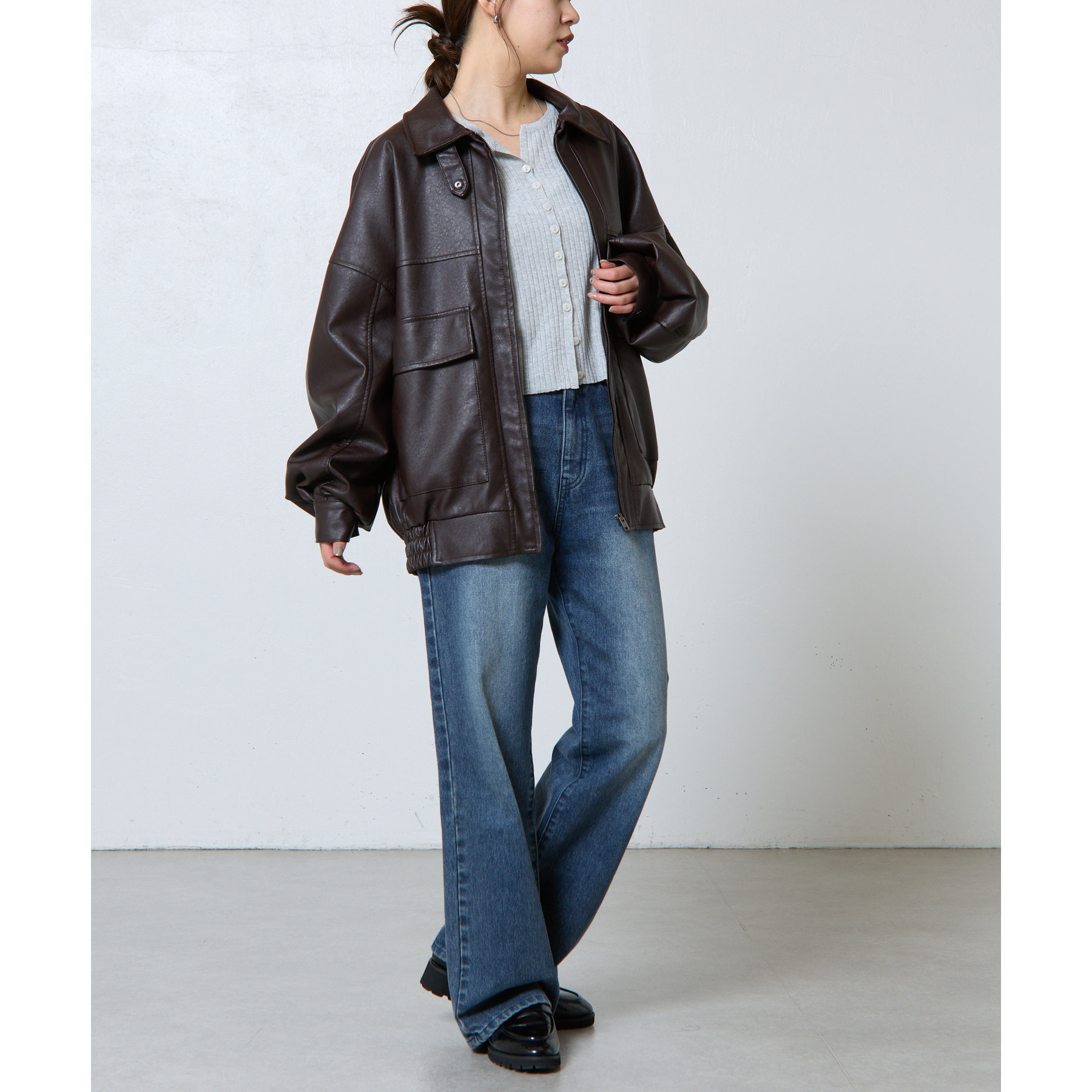着用動画あり/WEB限定カラー】フェイクレザーオーバーブルゾン