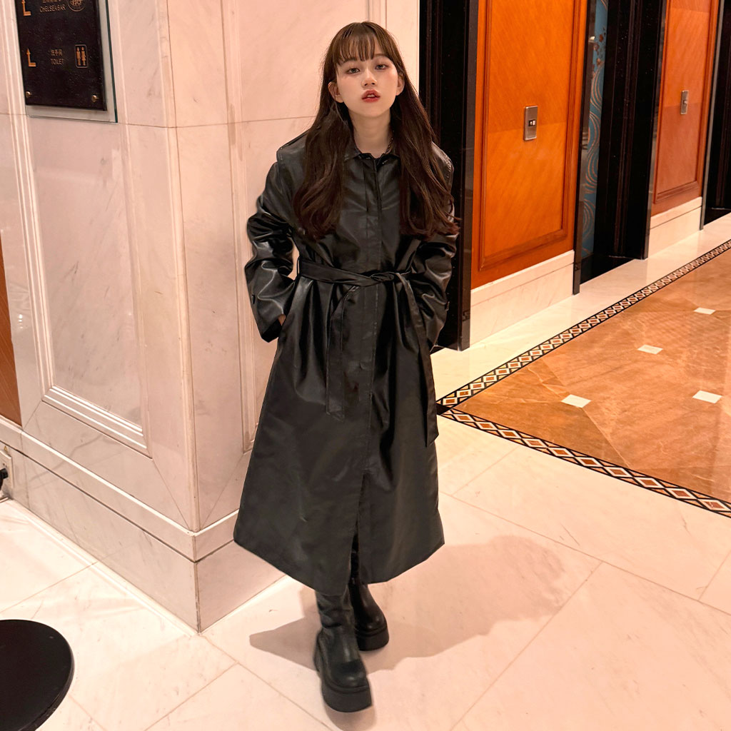 フェイクレザーシングルトレンチコート | ファッション通販サイト NUGU