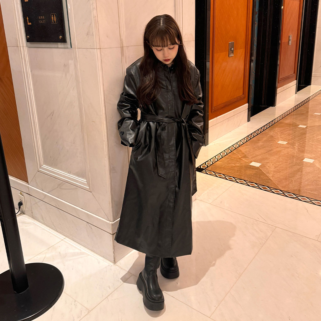 フェイクレザーシングルトレンチコート | ファッション通販サイト NUGU