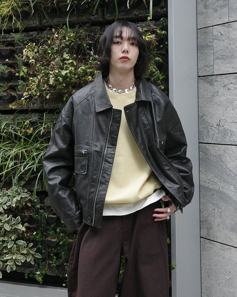 ユニセックス)ヴィンテージウォッシュレザージャケット | ファッション