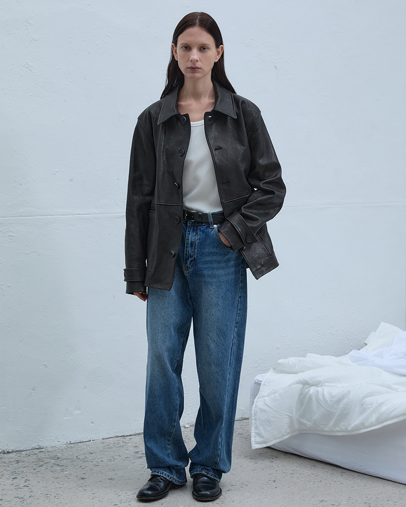 Lamb Vegetable Leather Car Coat (Black) | ファッション通販サイト NUGU