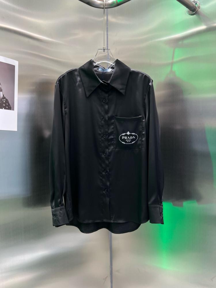 Prada Women's Long Sleeve Shirt with Azra Front in Black - E-SEVEN