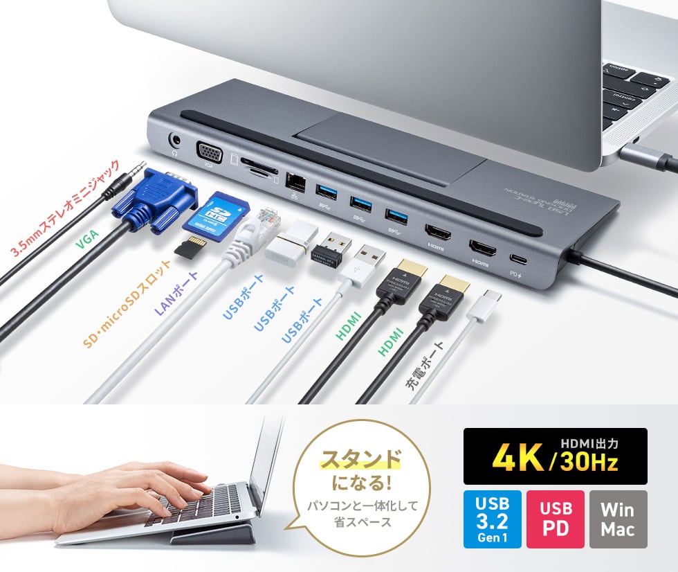 USB-CVDK8【USB Type-Cドッキングステーション（HDMI/VGA対応） 】USB