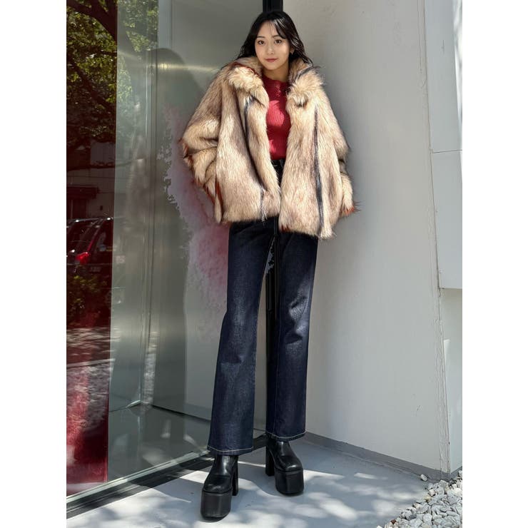 フェイクファーラインジャガードコート[品番：MKSW0067519]｜MURUA