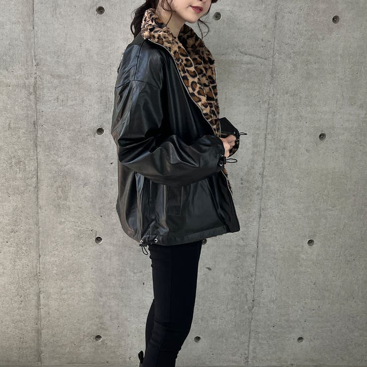 レオパード柄フェイクレザーリバーシブルブルゾン[品番：MJNW0002959