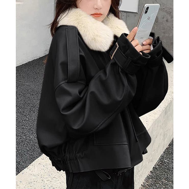 ファーライダースジャケットフェイクレザー[品番：II000012202