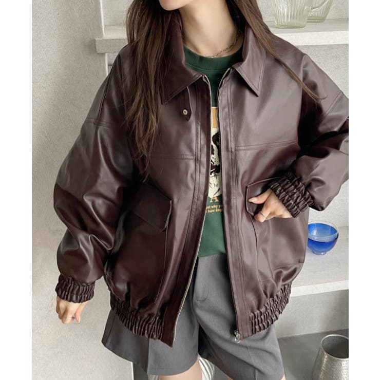 オーバーサイズ フェイク レザー ブルゾン[品番：ORGW0009008]｜Ada