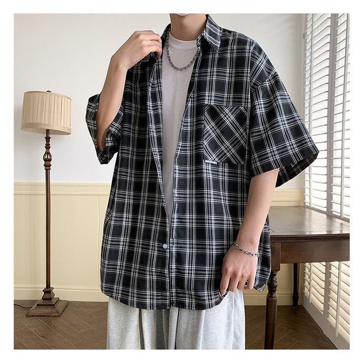 半袖 チェック柄 ストリートテイスト シャツ[品番：ORGW0008880]｜Good