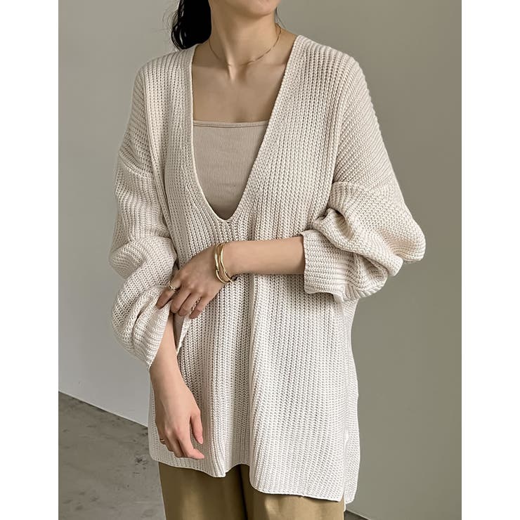 畦編み深Vネックニットトップス[品番：GS000020811]｜Re:EDIT