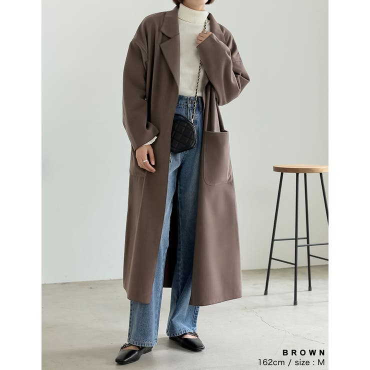 ベルト付きウールライクテーラードガウンコート[品番：GS000020847