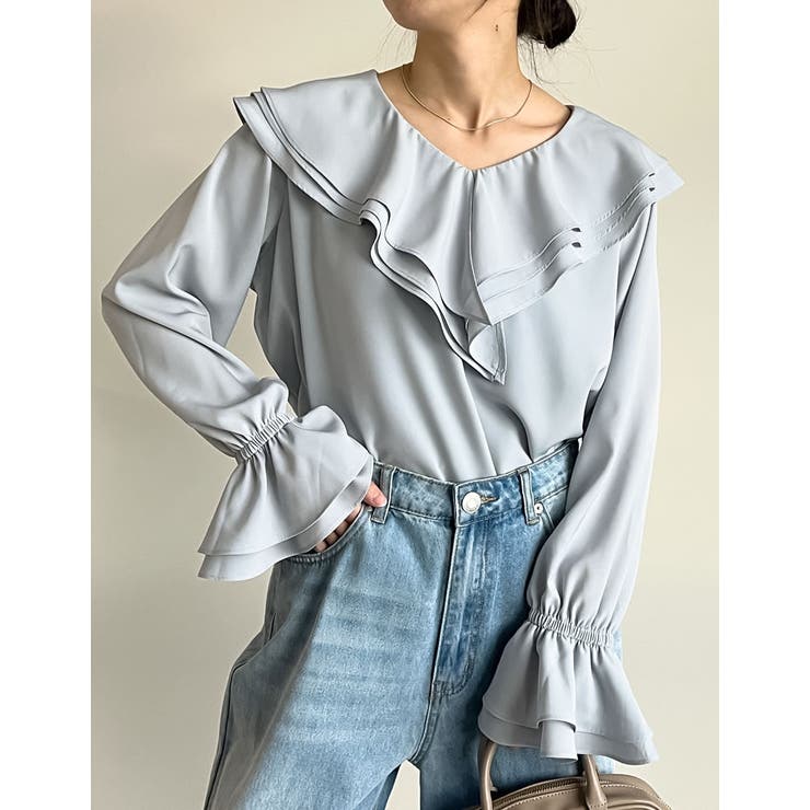 入卒式 セレモニー]ビッグフリルカラーキャンディースリーブブラウス