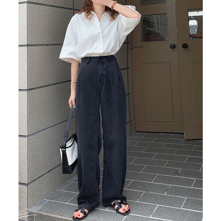 SHOPLIST限定】ストレートバギーワンタックブラックデニム ボトムス