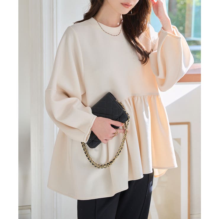 ダイバーボリュームスリーブペプラムトップス［C7697］ ペプラム