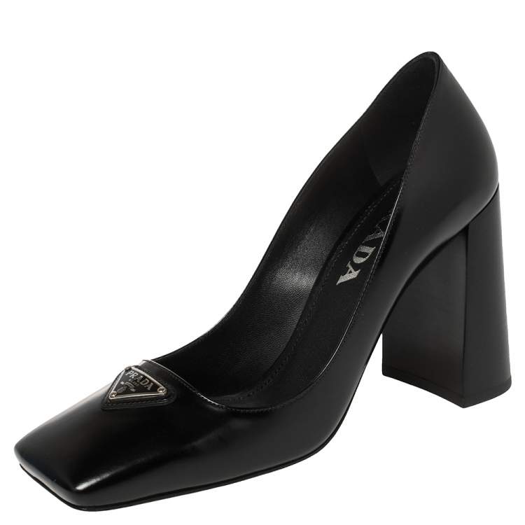Prada Black Leather Block Heel Square Toe Pumps Size 36 Prada | TLC US