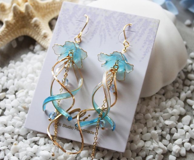 送料無料】台湾 【夢幻クラゲピアス】ドロップピアス 銅線レジン