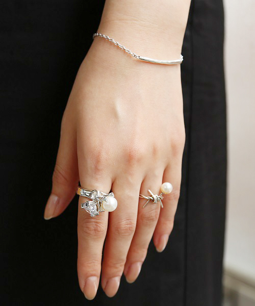 E.M. | SILVER925ジルコニア・パールゆれリング/メンズ/レディース