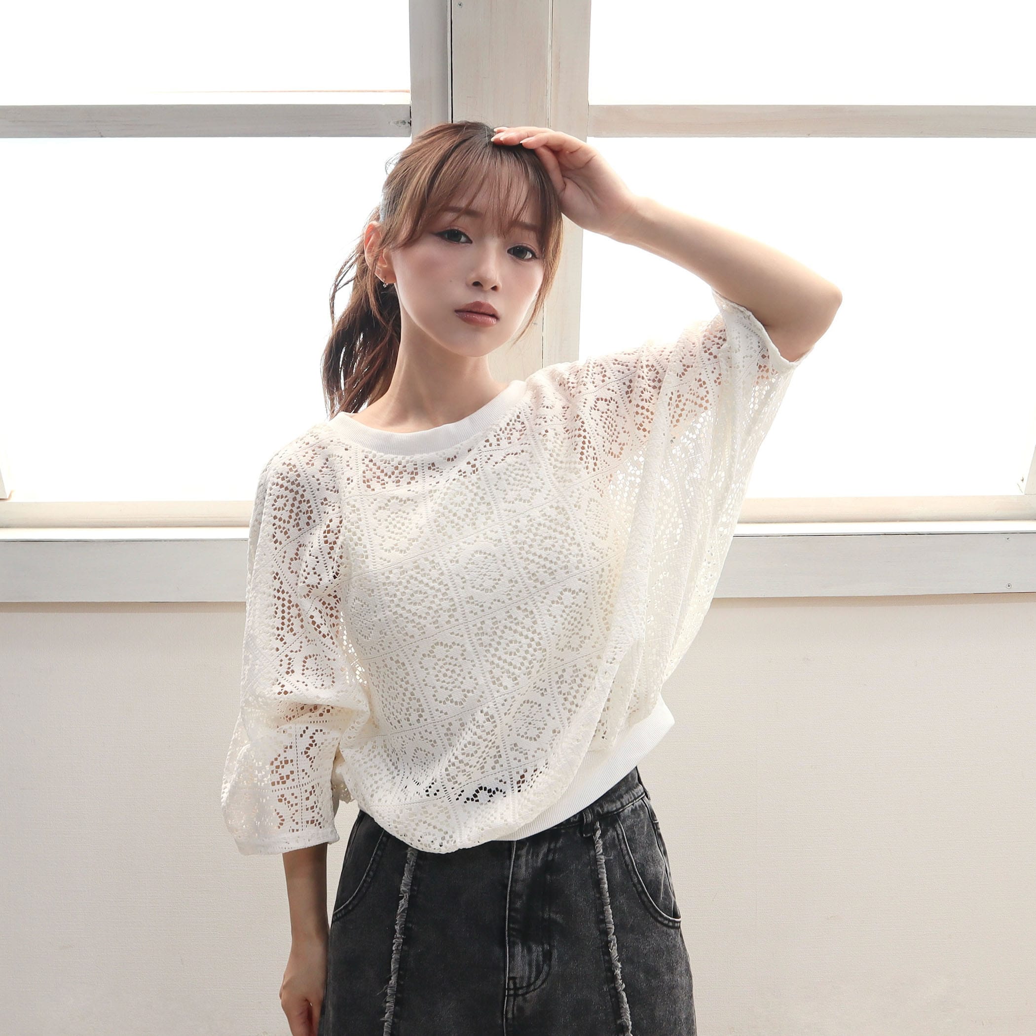 パネルレースドルマンスリーブトップス｜ニット｜CECIL McBEE(セシル