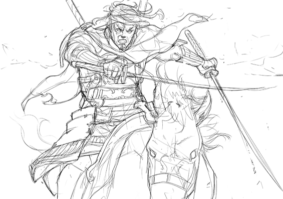 2.下絵の作成 - JUNNYが描く厚塗り劇画風サムライ - メイキング（feat