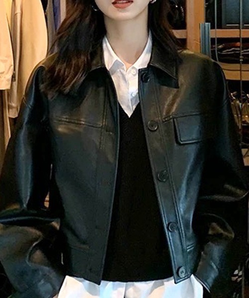 シーズンムードを高める。ヴィンテージ風 ショートフェイクレザー