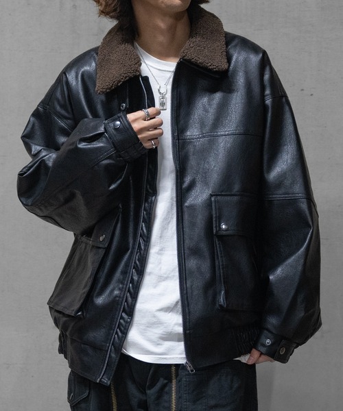 セール】【13】ボア襟脱着可能 G1 PUレザーブルゾン（ライダース