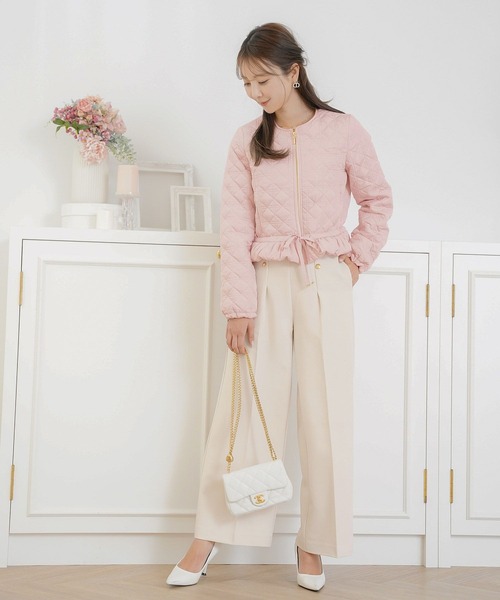 セール】2WAY ショート丈 キルティング ノーカラー中綿 ジャケット le