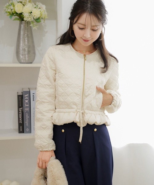 セール】2WAY ショート丈 キルティング ノーカラー中綿 ジャケット le