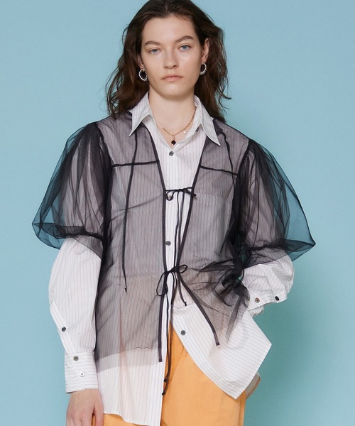 2way Tulle Puff Sleeve Tops/2WAYチュールパフスリーブトップス