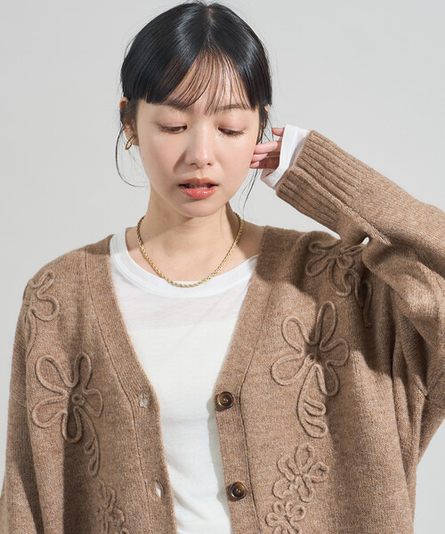 セール】配色 コード刺繍 花柄 ニット カーディガン（カーディガン