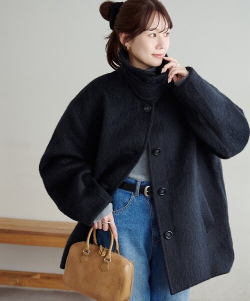セール】【着こなしやすい】ステンカラーシャギーミドルコート（その他