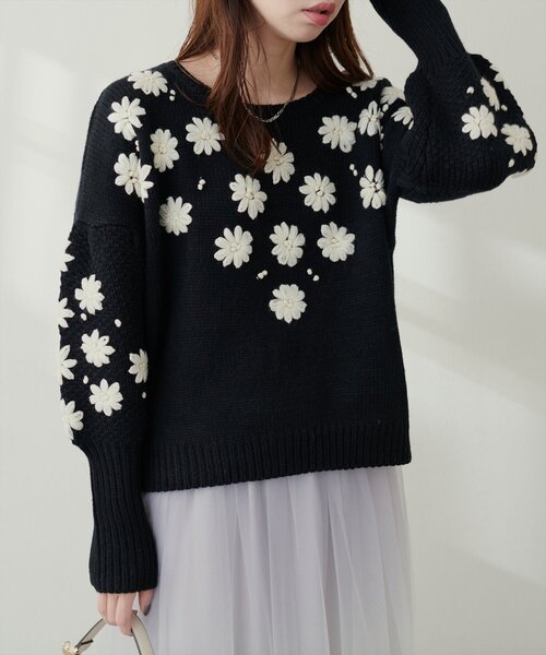 セール】お花刺繍ニット（ニット/セーター）｜natural couture
