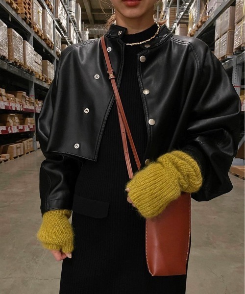 Ameri（アメリ）の「ROUND SHORT SYNTHETIC LEATHER JACKET（その他