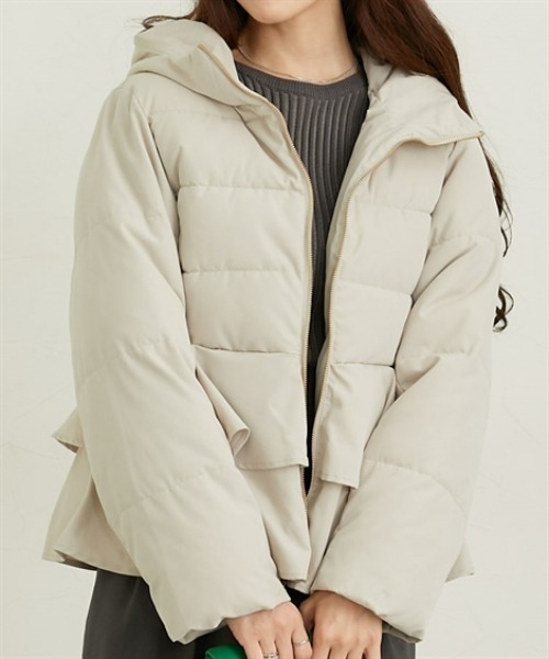 フード付ティア―ドペプラムファイバーダウンジャケット（ダウン