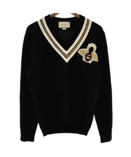 ブランド古着】アップリケVネックニット 蜂ワッペンセーター（ニット