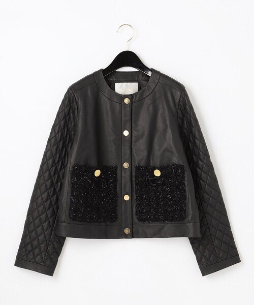 セール】ツイードポケットレザージャケット（ライダースジャケット