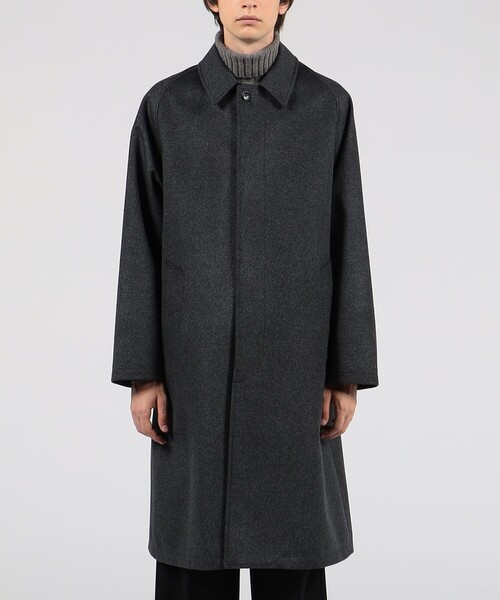 カシミアステンカラーコート L ハーフ丈 ブラック Aライン イタリア製