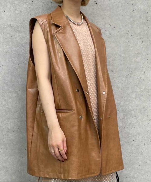 Ameri（アメリ）の「CRASH SYNTHETIC LEATHER N/S JACKET（ベスト