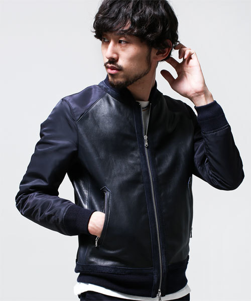 NANO universe（ナノユニバース）の「コンビネーションレザーブルゾン
