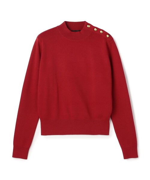 コットンカシミヤ モックネックゴールドボタンプルオーバー（ニット