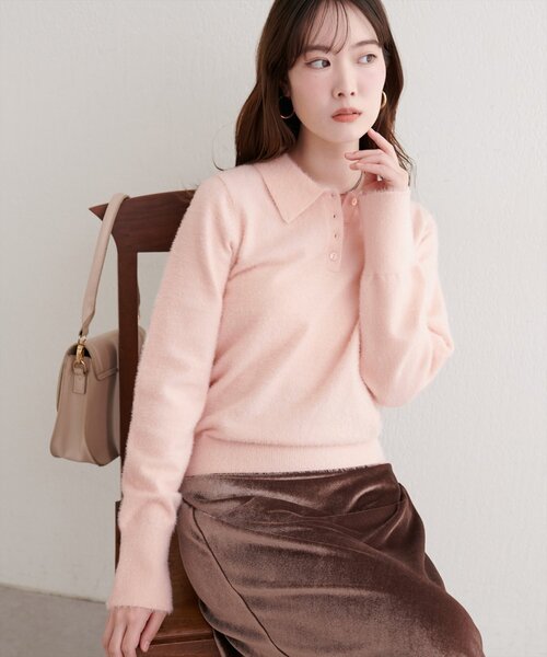 ジユンヤワタナベ ピンク ダイヤモンド模様 ニットセーター 長袖