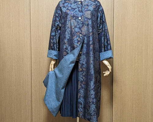 SOLD 着物リメイク リバーシブルコート 大島紬M〜L コート さらあお