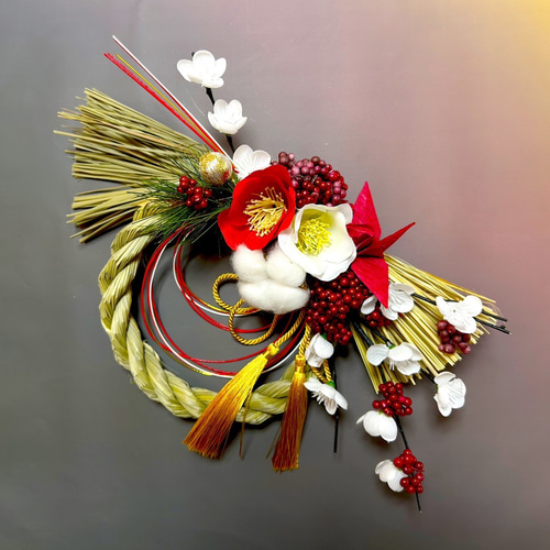 特別価格＊『早割お正月2026』花で飾るお正月＊紅白椿で祝うしめ縄飾り