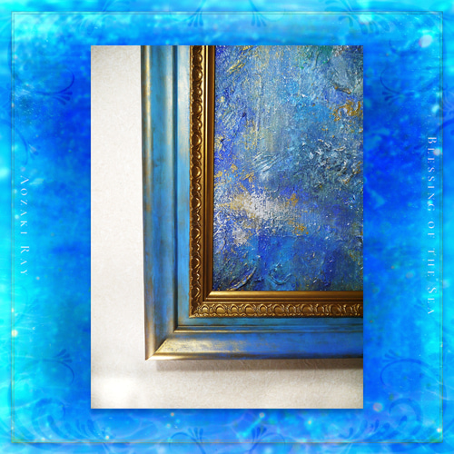 海の祝福」【原画】F6 額装 アクリル画 抽象画 キャンバス 海 空