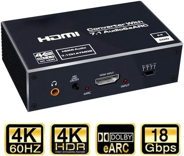 Jansicotek 4K@60Hz HDMI Audio Extractor with 7.1CH Atmos, HDMI to