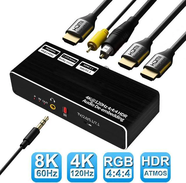 Jansicotek 8K@60Hz HDMI Audio Extractor with 7.1CH Atmos, HDMI to