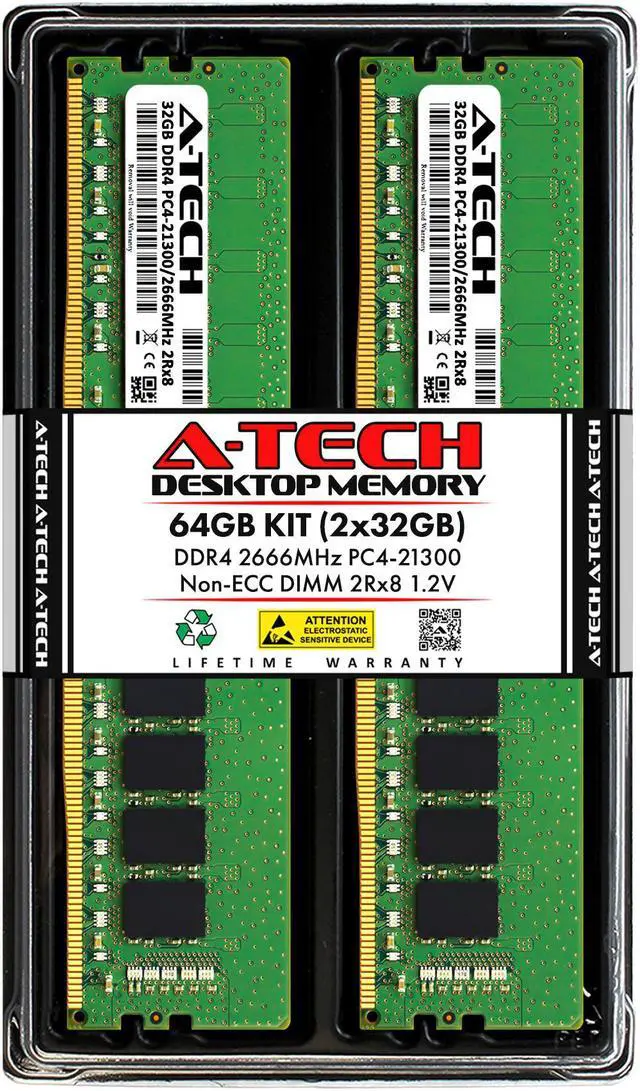 A-Tech 64GB (2x32GB) DDR4 2666MHz DIMM PC4-21300 UDIMM Non-ECC