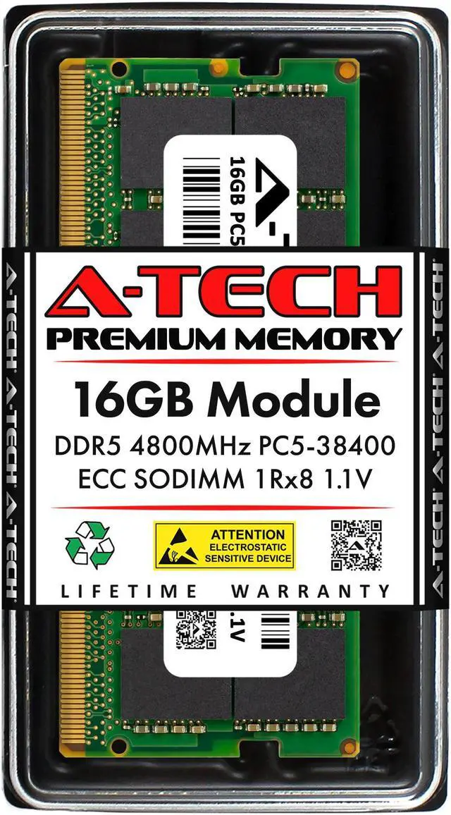 A-Tech 16GB DDR5 4800 MHz ECC SODIMM PC5-38400 ECC Unbuffered SO