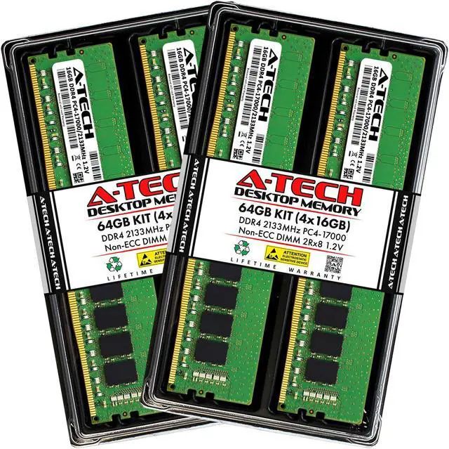 A-Tech 64GB (4x16GB) DDR4 2133MHz DIMM PC4-17000 UDIMM Non-ECC